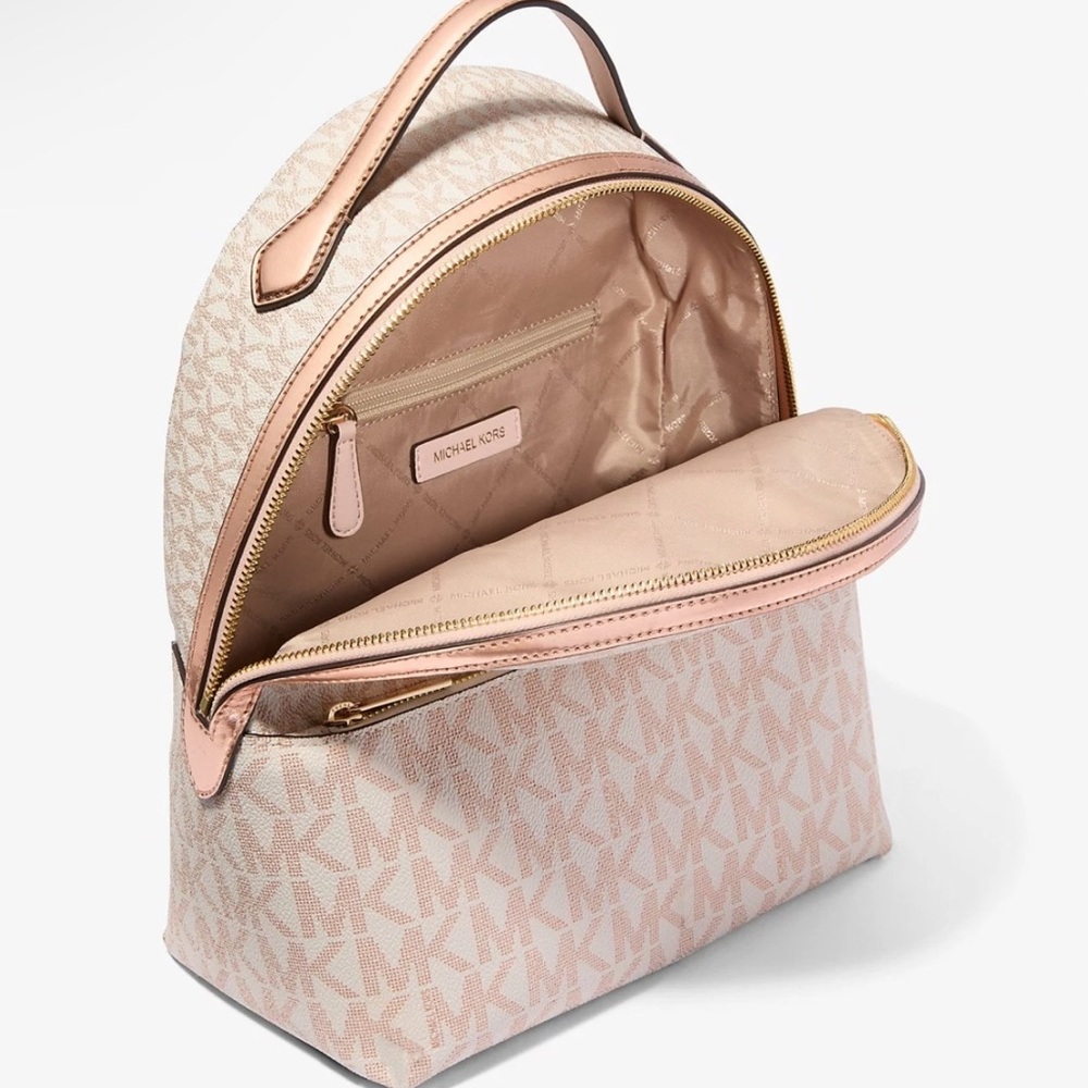 Michael Kors Sheila Medium Two Tone Signature Logo Backpack Rose Gold. NEW - Picture 11 of 13